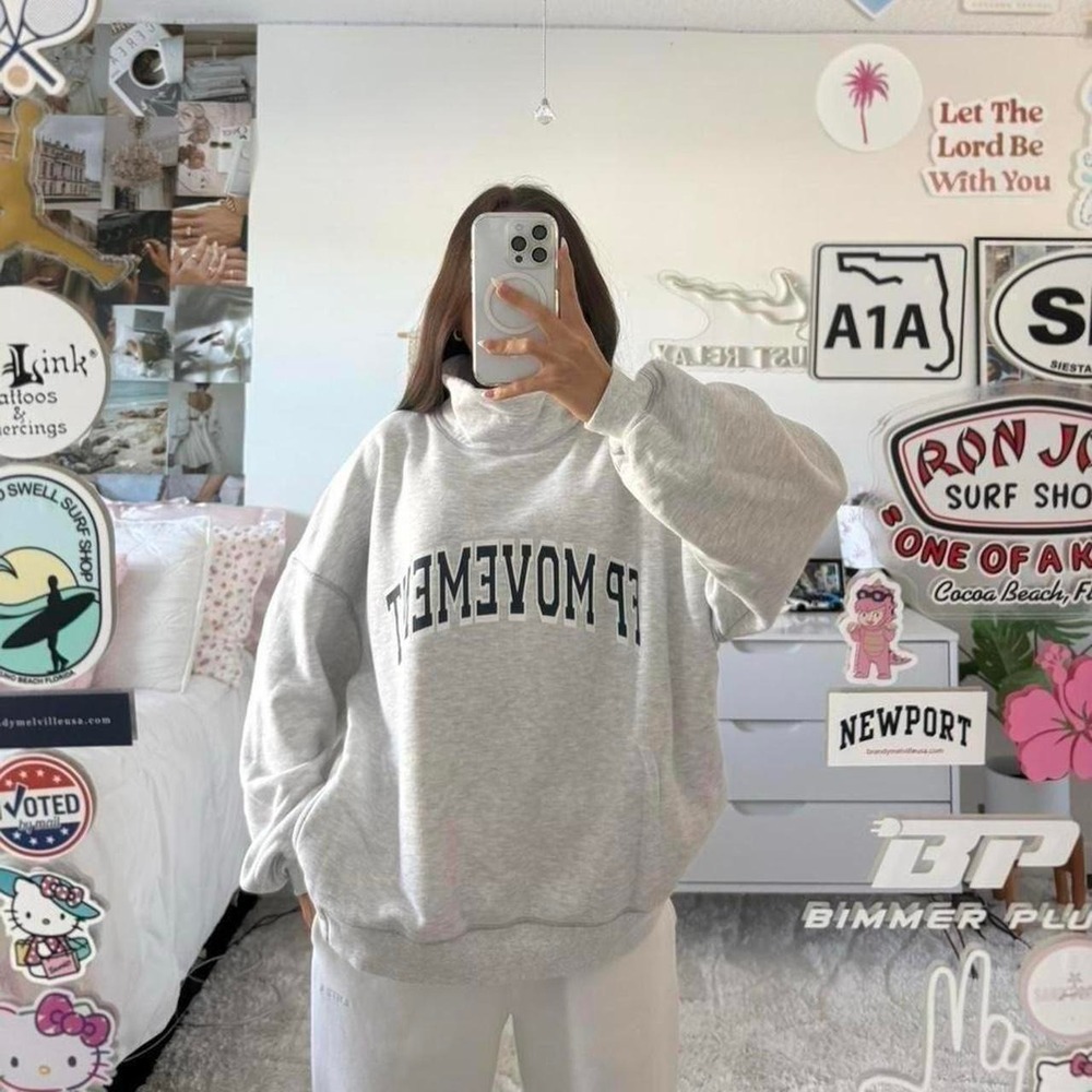 Free People Mockneck Grey and Navy Sweatshirt with pockets
